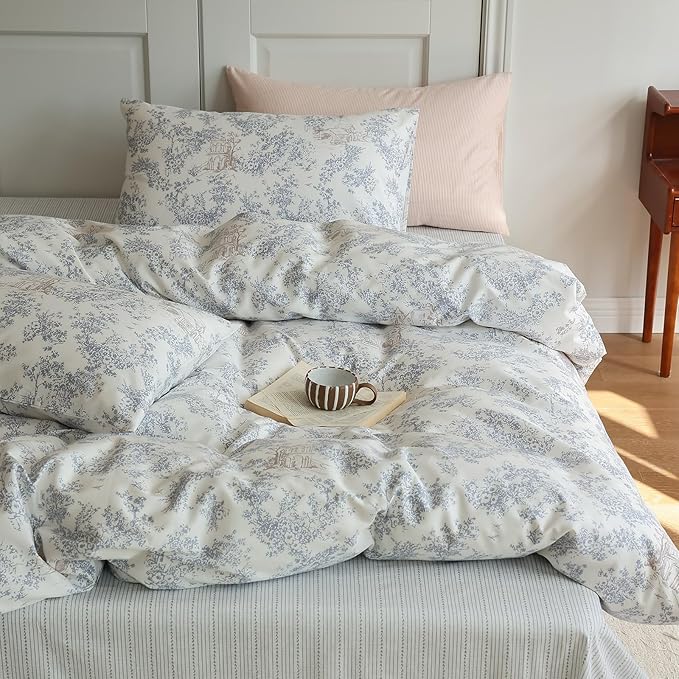 LifeTB Girls Boho Floral Duvet Cover Twin XL 100% Cotton Chic Vintag Floral Bedding Duvet Cover Aesthetic Comforter Cover Botanical Flower Bedding Set Cabin Cottagecore Duvet Cover Twin XL Size