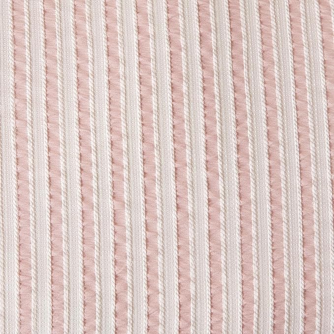Striped Duvet Cover Set King Pink Washed Microfiber Jacquard 3 Pieces Bedding Set, White Pink Vertical Ticking Stripes Pattern Comforter Cover with Zipper Closure Breathable Durable Soft Comfy