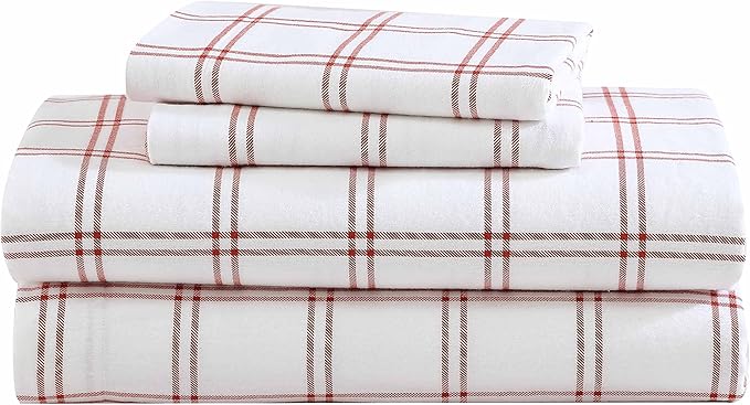 Eddie Bauer - Flannel Sheets Twin XL Size, Anti-Pilling & Wrinkle Resistant Cotton, Touchably Soft for All-Season Comfort - Bed Sheets with Matching Pillowcase & Fitted Sheet (Westridge Plaid Orange)