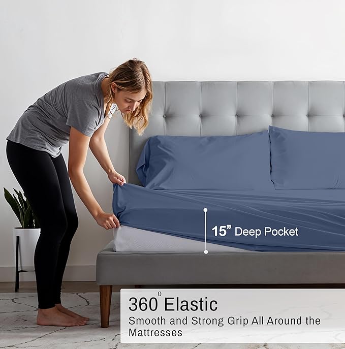 RUVANTI 100% Organic Cotton Sheets King Size, Percale Weave, GOTS Certified, 4-Piece Set, Deep Pocket 15", Crisp & Breathable, Soft Durable Bedding, Sábanas Algodón Orgánico – Wild Wind