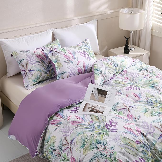 LONAVA King Botaincal 3 Pcs Duvet Cover Set, Breathable Soft Microfiber Lavender Lining Comforter Cover with Zipper Closure, and 2 Anti-Pilling, Fade Resistant Pillowcases, Tropical
