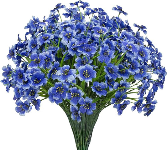 15 Bundles Artificial Flowers UV Resistant Outdoor Plants No Fade Faux Plastic Shrubs Fake Silk Flowers Window Box Garden Porch Home Decoration(Blue)