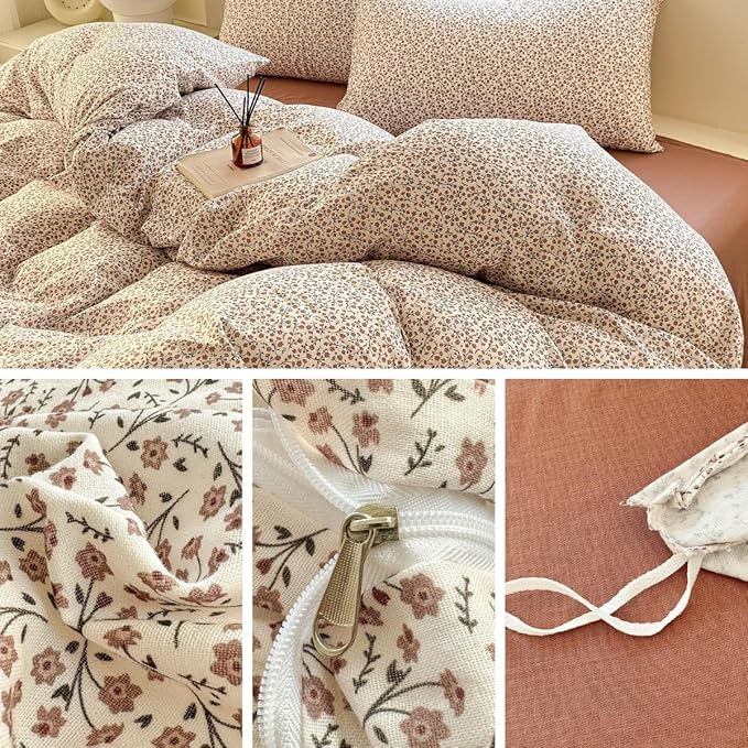 LifeTB Muslin Cotton Duvet Cover Set Twin XL Vintage Floral Duvet Cover Ultra Soft Breathable Comforter Cover Chic Flower Bedding Set Linen Feel Textured Gauze Comforter Cover with Zipper Closure
