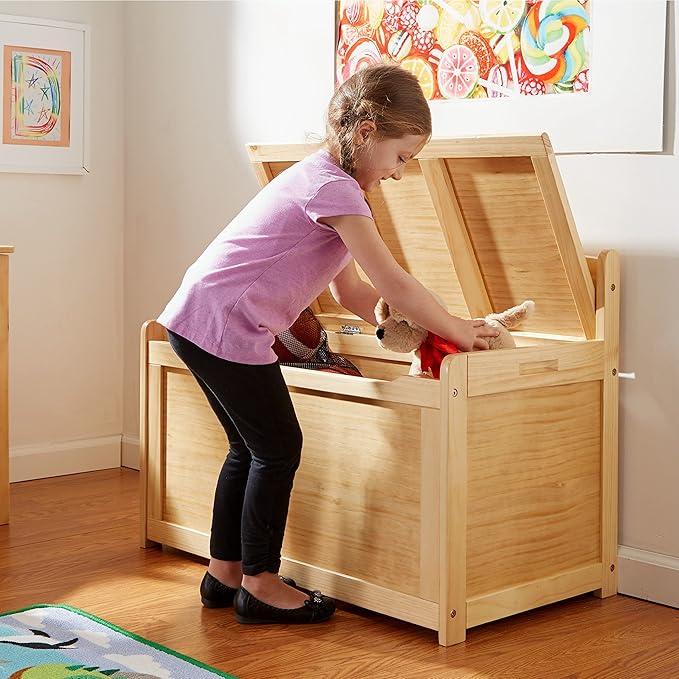 Melissa & Doug Toy Chest, Wooden Toy Storage Box with Safety-Hinged Lid, Kids Toys Storage Organizer for Playroom, Bedroom, & Montessori Classroom Furniture for Boys & Girls Ages 3+, Blonde
