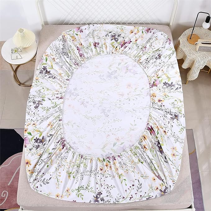 RYNGHIPY Cotton Floral Bed Sheet Set Full Size Botanical Flowers Print Bedding Shabby Garden Floral Bed Sheets