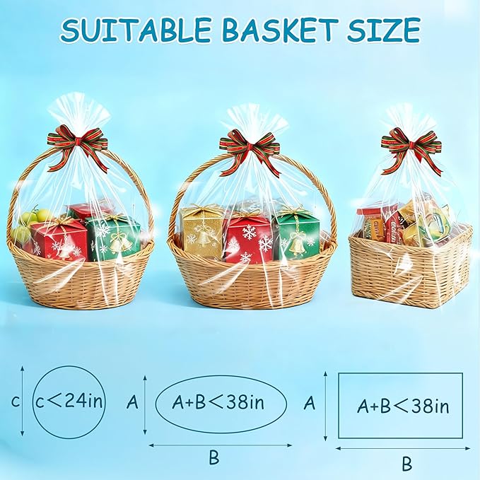 ZYLOP Extra Large Cellophane Bags 40x50 Inch - 6 PCS 2.8 Mil Thick Cellophane Wrap for Gift Baskets, Clear Plastic Gift Basket Bags for Thanksgiving, Christmas, Easter Presents/Party Favors Packaging