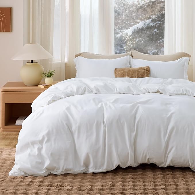 Bedsure Duvet Cover Full Size - Soft Double Brushed Bedding Set for Kids & Adults, Zipper Closure, 3 Pieces, Includes 1 Duvet Cover (80"x90") & 2 Pillow Shams, NO Comforter, White