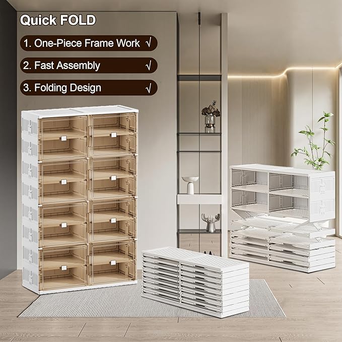 wesimple 40 Pairs Shoes Storage Cabinet of 3-Step Fast Installation,Plastic Shoe Rack with Clear Magnetic Door for Display，Foldable Shoe Organizer for Entryway, Living Room, Garage (2 Row, 10 Tier)