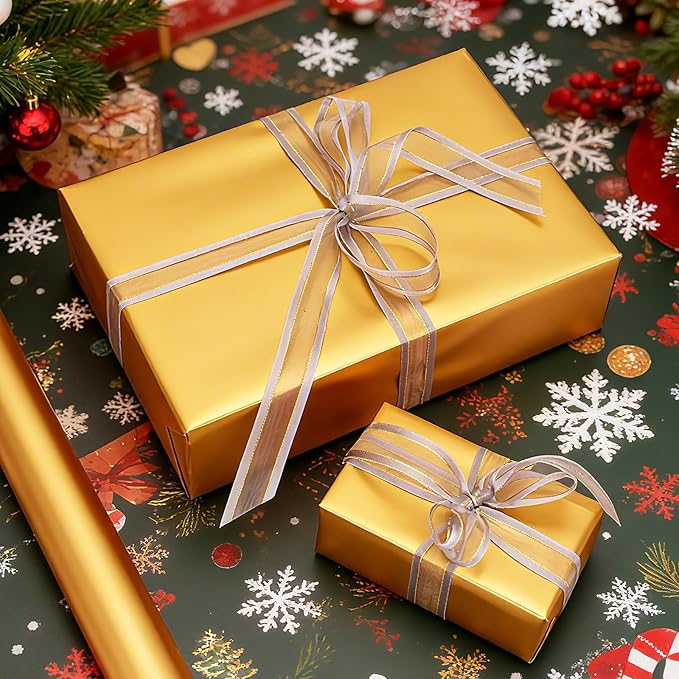 Gold Wrapping Paper, Christmas Gift Wrap Paper, 17inch x 33ft Matte Metallic Solid Color Golden Wrapping Paper Roll for Birthday, Baby Shower, Wedding, Valentine's Day, DIY Invitations, Arts & Crafts