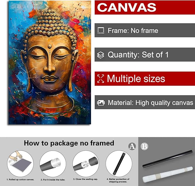 Golden Serenity Buddha Vintage Painting Wall Art Spirituality and Modern Art Wall Decor Adds Brilliance to Vibrant Home Decor 28x40in Frameless