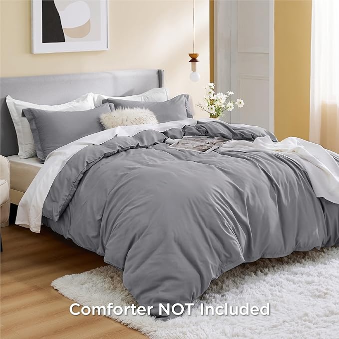 Bedsure Duvet Cover King Size - Soft Double Brushed Bedding Set for Kids & Adults, Zipper Closure, 3 Pieces, Includes 1 Duvet Cover (104"x90") & 2 Pillow Shams, NO Comforter, Grey