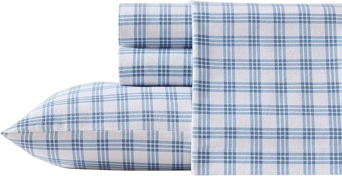Eddie Bauer - Full Bed Sheets, Cotton Flannel Bedding Set with Matching Pillowcases, Brushed for Extra Softness, Deep Pocket, Oeko-Tex Certified (Arrowhead Tartan Blue)