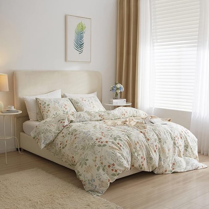 EAVD Twin Duvet Cover Girls Floral Duvet Cover Soft 100% Cotton Chic Fresh Garden Floral Bedding Set with 2 Pillowcases Reversible Vintage Botanical Comforter Set with Zipper Closure