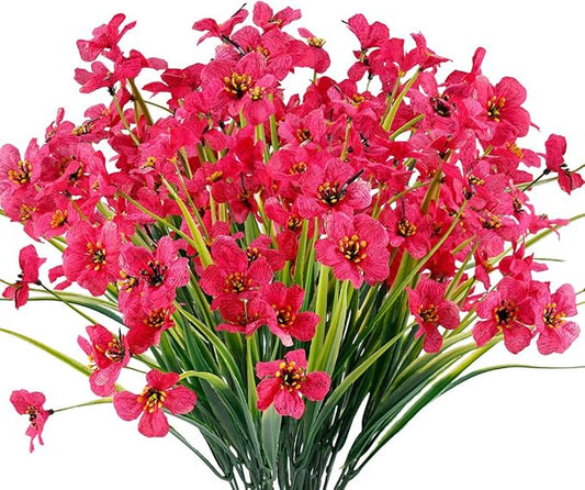 12 Bundles Artificial Flowers Outdoor UV Resistant Fake Flowers No Fade Faux Plastic Plants Garden Porch Window Box Decorating(Rose red)