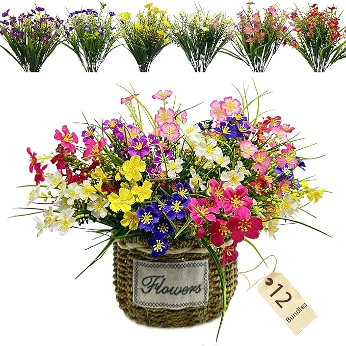 Artificial Flowers Wild Daisy Plant Lifelike UV Resistant Fake Plastic Silk Flowers Indoor Outside Hanging Plants Mixed Colors Garden Home Office Decor (12)