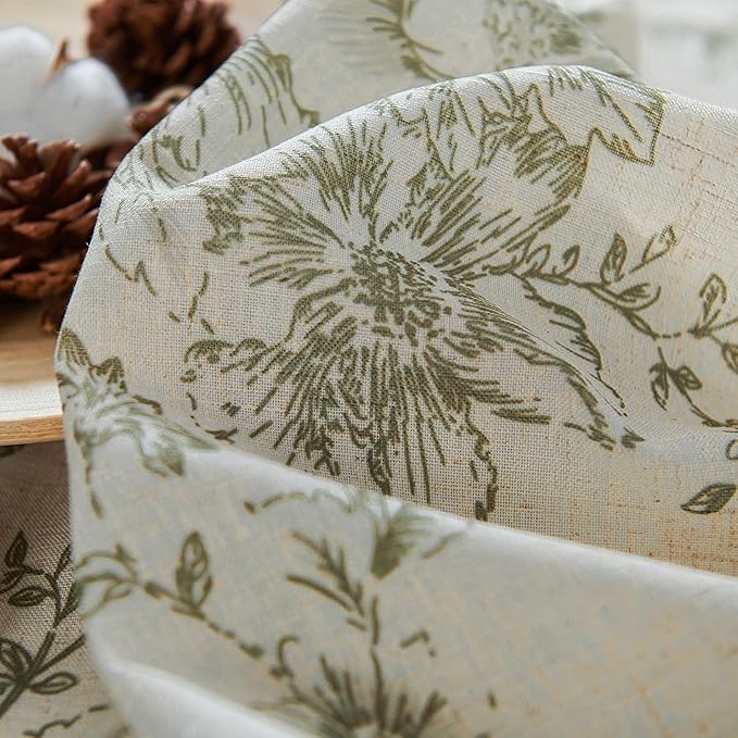 jinachan Pinch Pleated Curtains Floral Linen Blend Curtains for Living Room 96 Inches Length Christmas Green Peony Flower Printed Curtain Rod Pocket Back Tab Farmhouse Drapes with Hooks Set 2 Panels