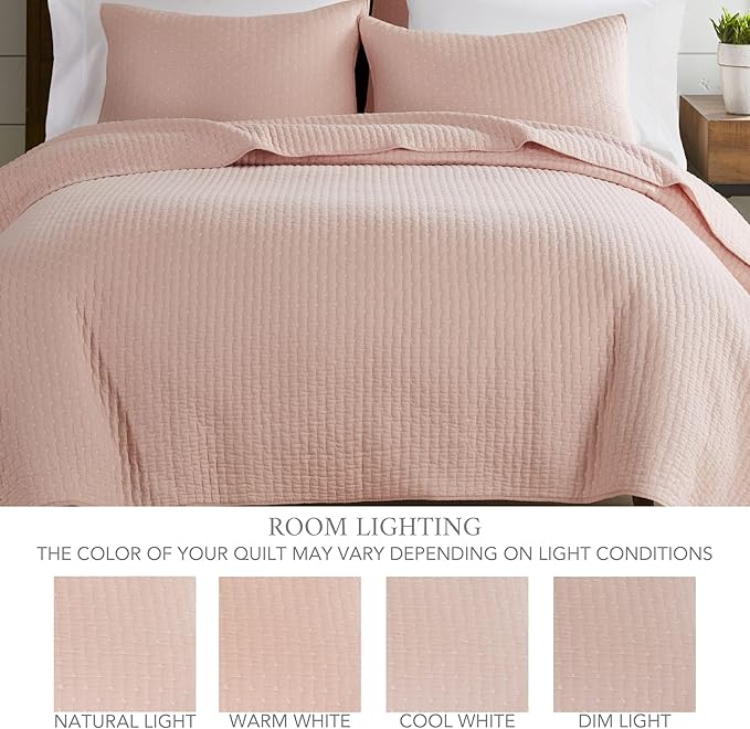 Levtex Home Cross Stitch Reversible King Bedspread Set (120x104in) with 2 Pillow Shams (36x20in) - Stitch Texture - Blush - Cotton King Size Bedspread Set - Soft, Pre-Washed