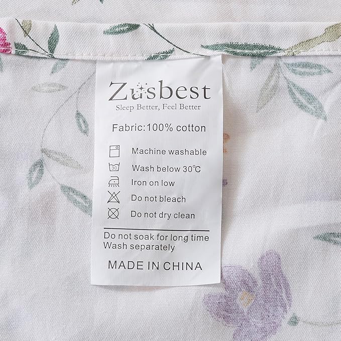 Zusbest- Queen Sheets, Soft 100% Cotton Pink & Off White Floral Bed Sheets,Shabby Vintage Chic Purple Flower Printed Sheets,Breathable Home Decor, Garden Style 4 Piece Deep Pocket Sheets（Rosy）