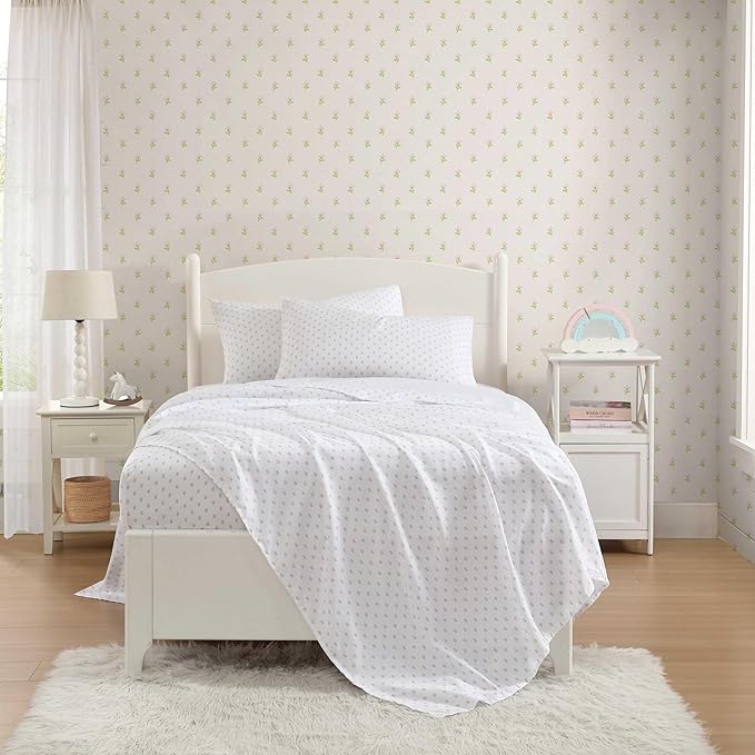 Laura Ashley - Kids Sheet Set, Ultra-Soft & Breathable Toddler Bedding with Matching Pillowcases, Wrinkle-Resistant, Ideal Girl Room Essentials (Wood Violet Green, Queen)