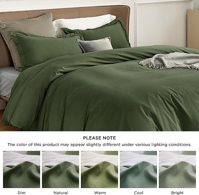 Bedsure Duvet Cover Queen Size - Only Includes 1 Duvet Cover (90"x90"), Hotel Luxury Soft Double Brushed All Season Bedding for Kids & Adults, Zipper Closure, NO Comforter, Olive Green