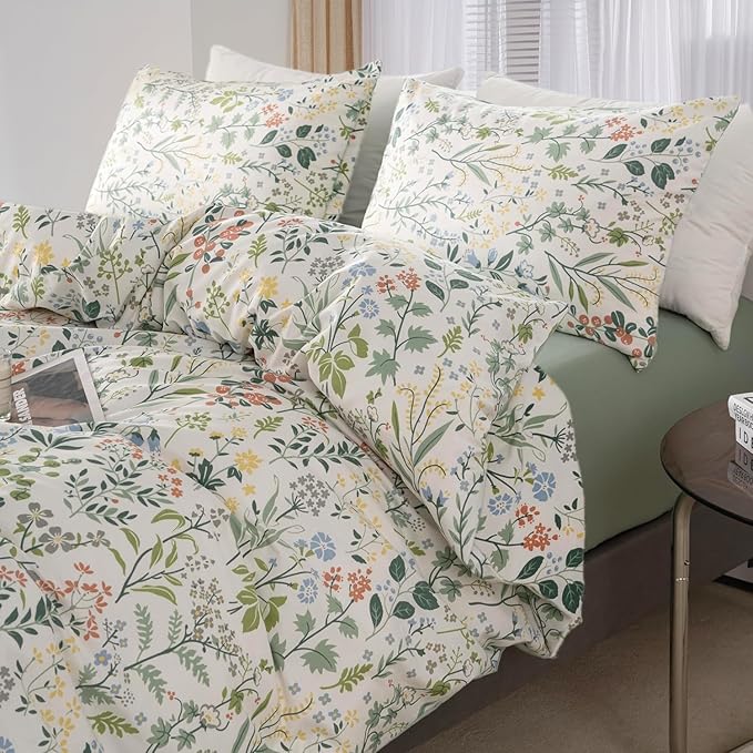 HighBuy Boho Floral Comforter Set Queen with 2 Pillowcases Lightweight 3 Pieces Farmhouse Shabby Chic Floral Bedding Set for Women Girl Farmhouse Flower Bedding Comforter Set All Season