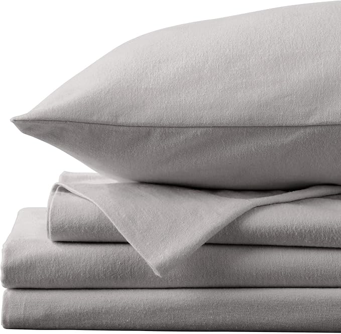 Market & Place 100% Turkish Cotton Flannel Sheet Set | 3 Piece Deep Pocket Solid Cozy Winter Bed Sheets | Double Brushed for Extra Softness & Comfort | Chalet Collection (Twin, Dark Grey)