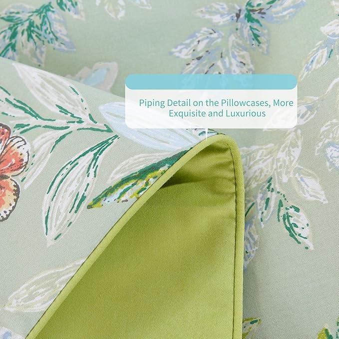 RYNGHIPY Shabby Flowers Print Bed Sheet Collections Egyptian Cotton Garden Floral Sheets (Green Floral,King Size)