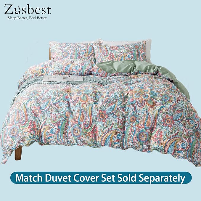 Zusbest Queen Size Bed Sheet Set 100% Cotton Pink Green Paisley Floral Sheets Watercolor Bedding Luxury Soft Breathable Crispy Cooling Percale Sheets 17.5 Inches Deep Pocket Sheets Queen, 4 Pieces