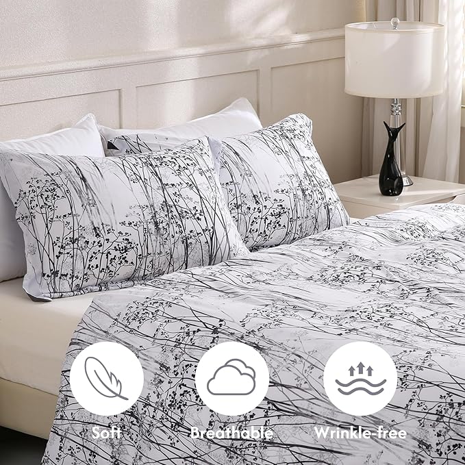 LONAVA King Botaincal 3 Pcs Duvet Cover Set, Breathable Soft Microfiber Deep Grey Lining Comforter Cover with Zipper Closure, and 2 Anti-Pilling, Fade Resistant Pillowcases, Winter Forest