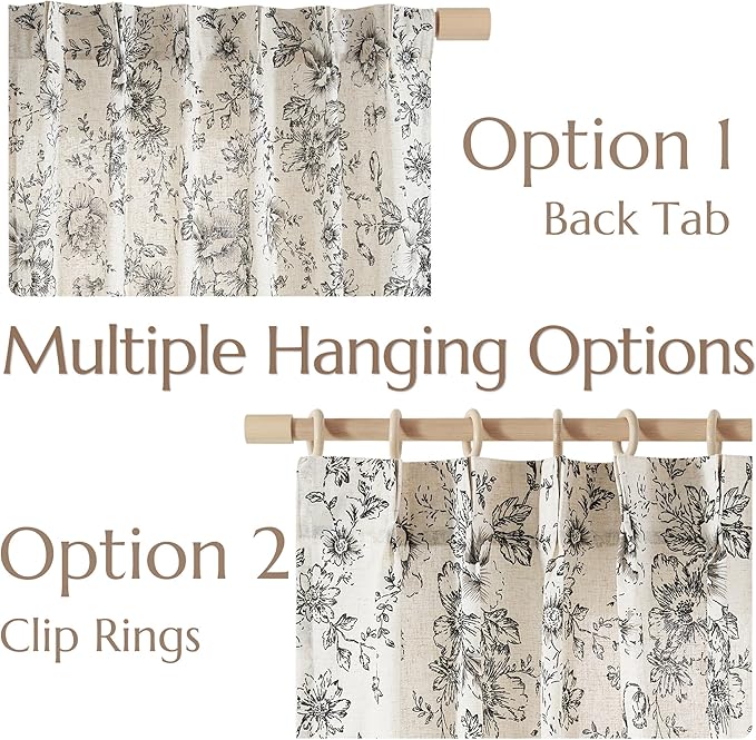 jinchan Pinch Pleated Curtains Floral Linen Blend Curtains for Living Room 84 Inches Length Black Peony Flower Printed Curtain Rod Pocket Back Tab Farmhouse Pinch Pleat Drapes with Hooks Set 2 Panels