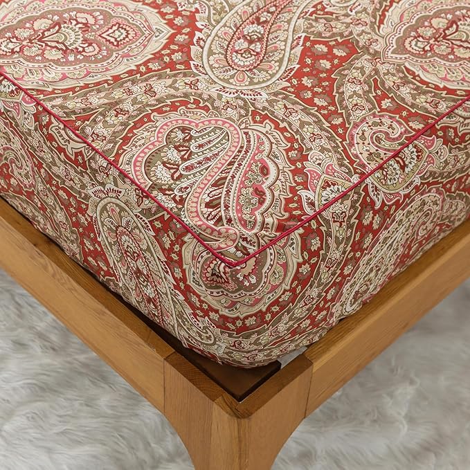 Zusbest King Size Sheets 100% Cotton Burgundy Red Paisley Patterned Bed Sheet Set Luxury Soft Breathable Crispy Cooling Percale Printed Deep Pocket Boho Bed Set 17.5 Inches, 4 Pieces