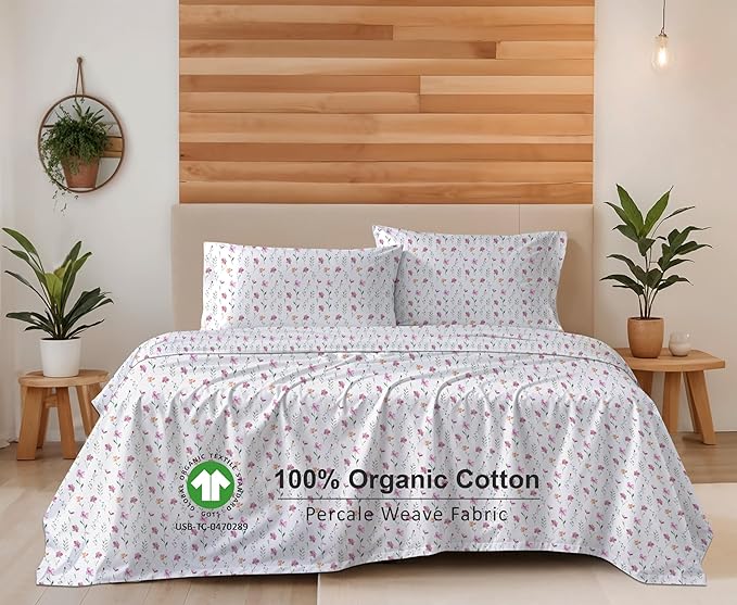 RUVANTI 100% Organic Cotton Sheets Full Size, Percale Weave, GOTS Certified, 4-Piece Set, Deep Pocket 15", Crisp & Breathable, Soft Durable Bedding, Sábanas Algodón Orgánico – Obsessed Stems