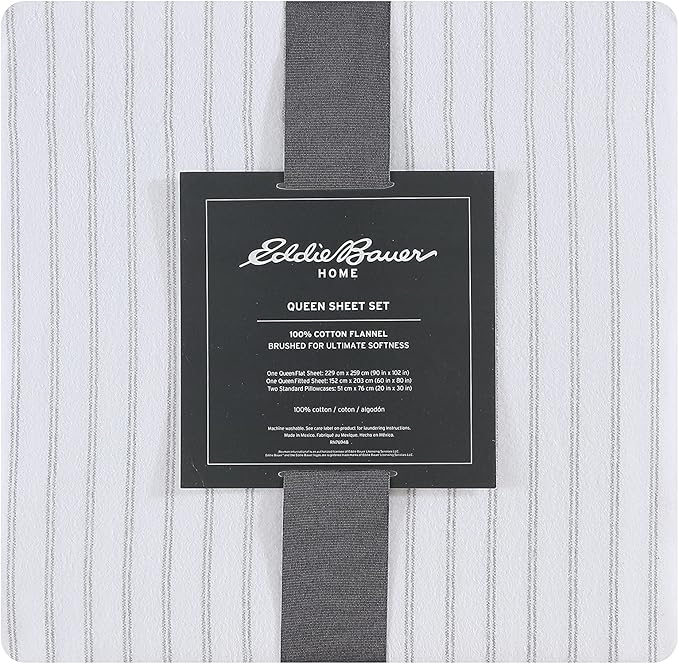 Eddie Bauer - Flannel Sheets Twin Size, Anti-Pilling & Wrinkle Resistant Cotton, Touchably Soft for All-Season Comfort - Bed Sheets with Matching Pillowcases & Fitted Sheet (Trail Stripe)