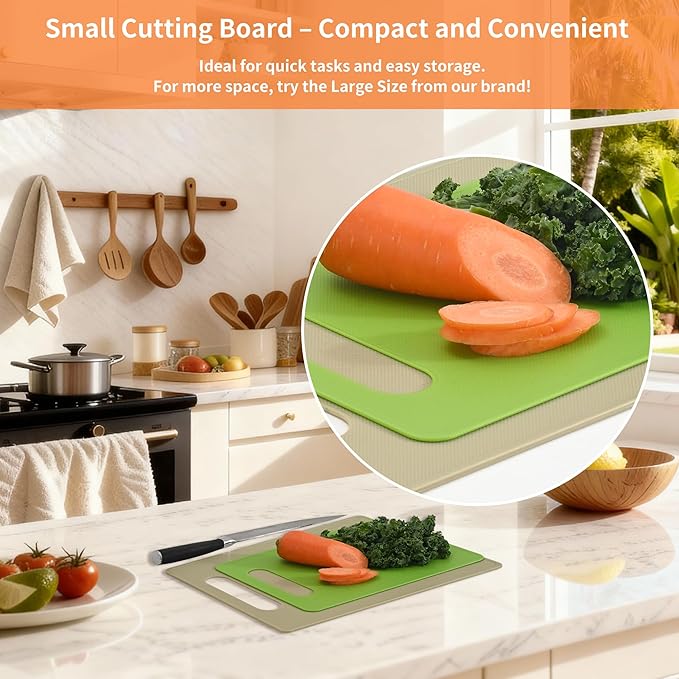 Plastic Cutting Board Set, 3 Pack Small Chopping Boards for Kitchen, BPA-Free, Dishwasher Safe, Color Coded Boards Pads for Meat Vegetable Fruit, Easy Grip Handle, Non-Slip, Space Saving