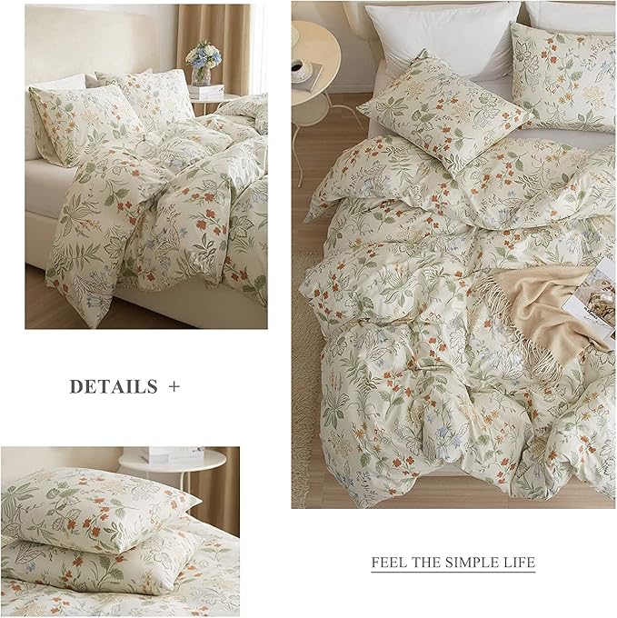 Botanical Floral Comforter Set Twin XL Garden Style Girls Flower Comforter Fluffy Aesthetic Floral Bedding Set Lightweight Cottagecore Comforter with 2 Pillowcases All Season Twin XL Comforter Set
