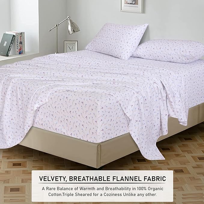 RUVANTI Flannel Sheets California King Size - 100% Cotton Brushed Cal King Bed Sheets Set - Deep Pockets 14 Inches - All Seasons Breathable & Extra Soft - Warm & Cozy, 4 Piece, Navlight