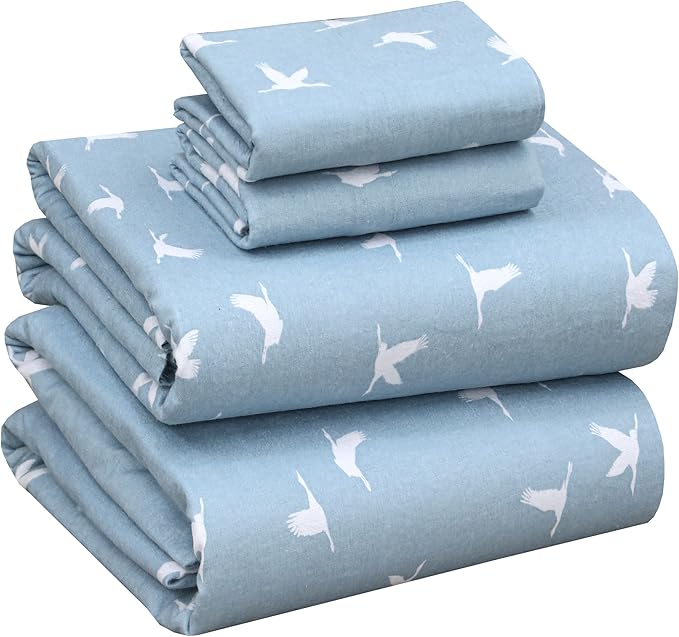 RUVANTI Flannel Sheets King Size - 100% Cotton Brushed King Bed Sheets Set - Deep Pockets 16 Inches - All Seasons Breathable & Extra Soft - Warm & Cozy, 4 Piece, We Fly