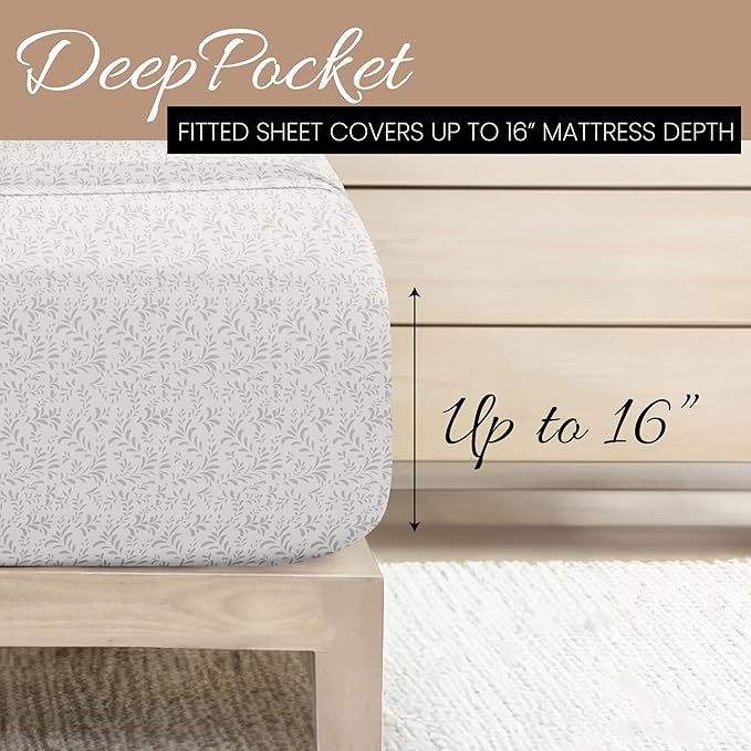 Linen Market 4 Piece California King Bedding Sheet Set (Gray Vines) - Sleep Better Than Ever with These Ultra-Soft & Cooling Bed Sheets for Your Cal King Size Bed - Deep Pocket Fits 16" Mattress
