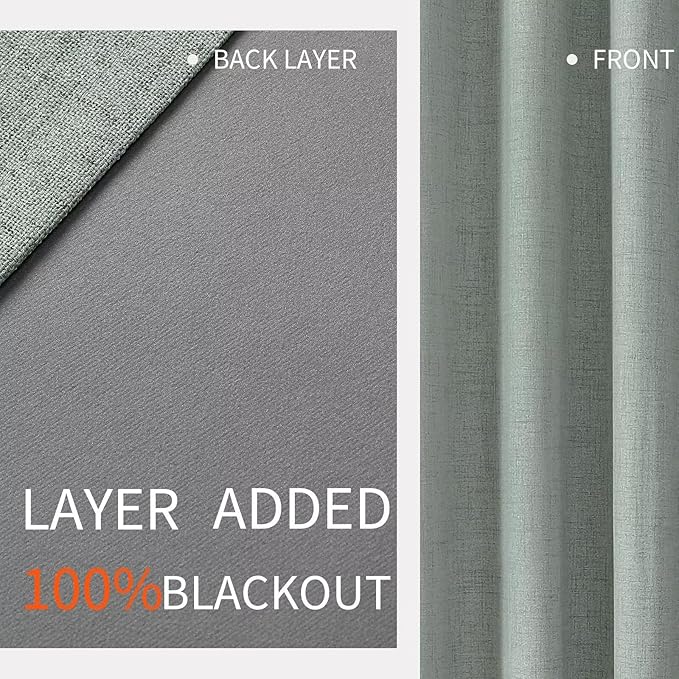 Joydeco Custom Sage Green Textured Total Blackout Curtain for Bedroom and Living Room. Grommet Textured Thermal Insulated Room Darkening Curtain 1 Panel (Custom Size and Color)