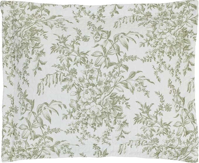 Laura Ashley - Queen Quilt Set, Soft & Reversible Cotton Floral Bedding with a Medium Weight Feel, 3 Piece Bed Set with Matching Pillowcases (Bedford Green/Off-White)