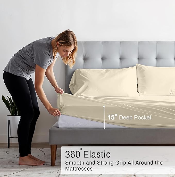 RUVANTI 100% Organic Cotton Sheets Full Size, Percale Weave, GOTS Certified, 4-Piece Set, Deep Pocket 15", Crisp & Breathable, Soft Durable Bedding, Sábanas Algodón Orgánico – Cloud Cream