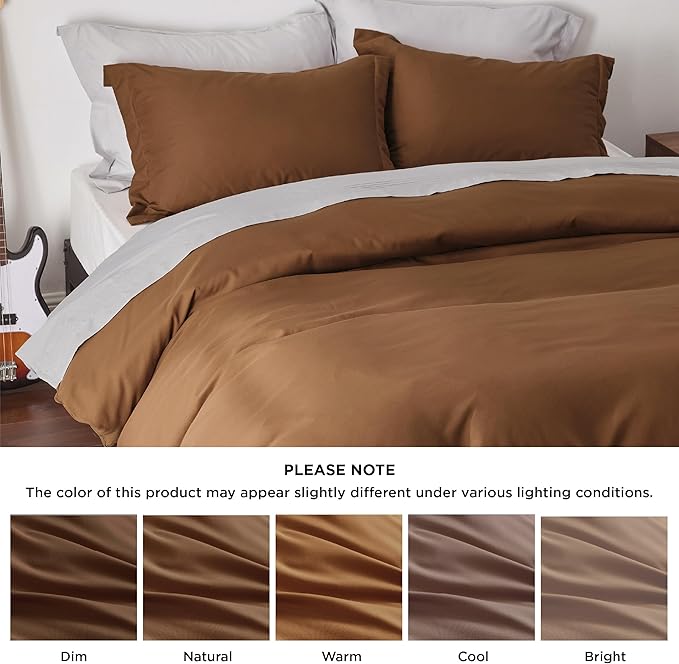 Bedsure Duvet Cover Queen Size - Soft Double Brushed Bedding Set for Kids & Adults, Zipper Closure, 3 Pieces, Includes 1 Duvet Cover (90"x90") & 2 Pillow Shams, NO Comforter, Brown