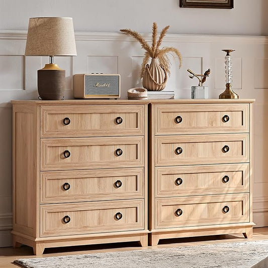 Farmhouse 4 Drawer Dresser for Bedroom Set of 2, 35" Tall Small Dressers & Chest of Drawers, Rustic Wood Dresser with Metal Handle, Storage Organizer Closet for Living Room, Hallway, Entryway