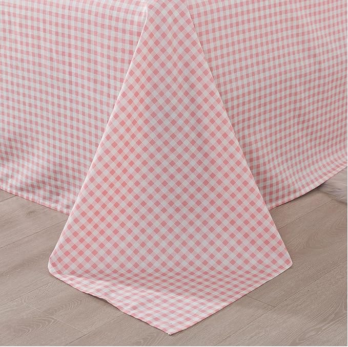 FADFAY Pink Plaid Cal King Size Sheets 100% Cotton Geometric Checker Bedding Teens Grid White Gingham Pattern College Bedding Deep Pocket Sheets with 2 Pillowcases Ultra Soft 4 pcs, Cal King Size