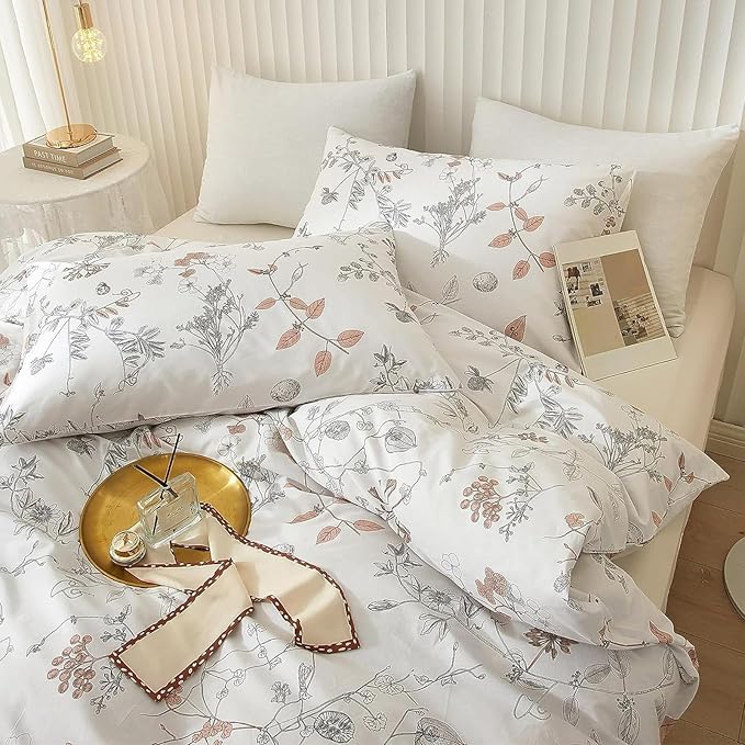 EAVD Botanical Floral Duvet Cover King Soft Cotton Reversible Pattern Chic Garden Floral Bedding Set with 2 Pillowcases Gorgeous Botanical Print Comforter Set with Zipper Closure