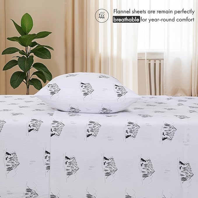RUVANTI Flannel Sheets California King Size - 100% Cotton Brushed Cal King Bed Sheets Set - Deep Pockets 14 Inches - All Seasons Breathable & Extra Soft - Warm & Cozy, 4 Piece, Soul Dog White