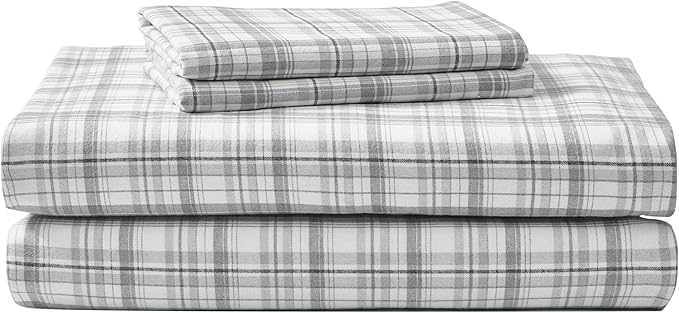 Eddie Bauer - Flannel Sheets Queen Size, Anti-Pilling & Wrinkle Resistant Cotton, Touchably Soft for All-Season Comfort - Bed Sheets with Matching Pillowcases & Fitted Sheet (Beacon Hill Ivory)