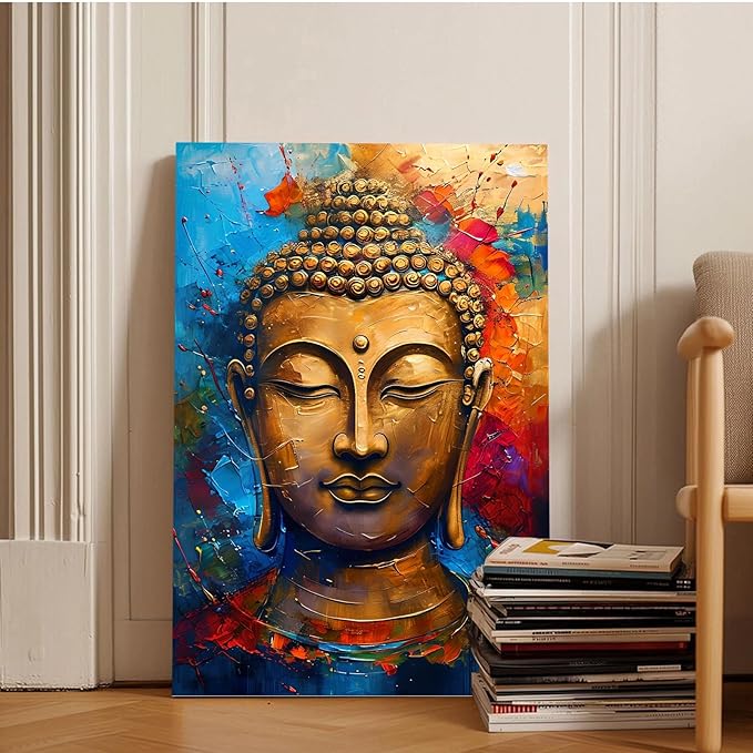 Golden Serenity Buddha Vintage Painting Wall Art Spirituality and Modern Art Wall Decor Adds Brilliance to Vibrant Home Decor 20x30in Frameless
