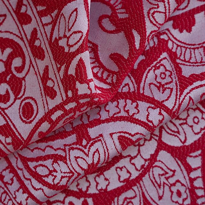 ENJOYBRIDAL Red Paisley 96 Inch Curtains for Bedroom Boho Drapes Semi Sheer Rod Pocket 2 Panels Long Window Curtain Panels for Living Room Farmhouse Jacquard Decorative Vintage Window Treatments