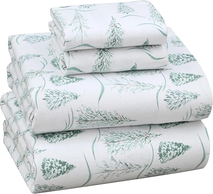RUVANTI Flannel Sheets Full Size - 100% Cotton Double Brushed Bed Sheets Set, Deep Pockets 16 Inches, All Seasons Breathable & Extra Soft Full Sheets, Warm & Cozy, 4 Piece, Alpine Serenity